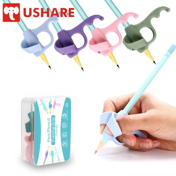 

refills ushare 4pcs pencil holder professional pencil-er children writing appliance handle grips stationery for beginners set, Black;red