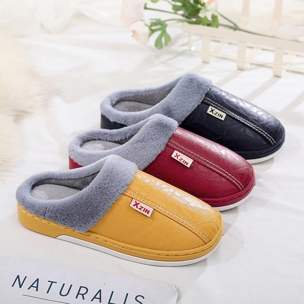 

plus size 35-44 genuine leather warm winter home slippers non-slip thick house shoes cotton women men 8 colors, Black