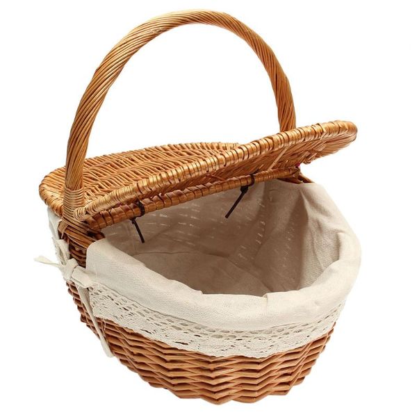 

storage baskets wicker willow picnic basket hamper shopping with lid and handle white liner
