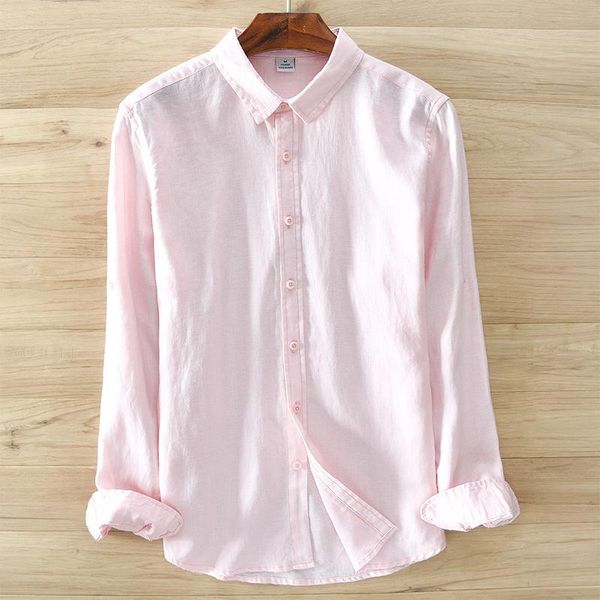 

men's casual shirts turn down collar long sleeve linen shirt white blue pink green summer men pure for, White;black