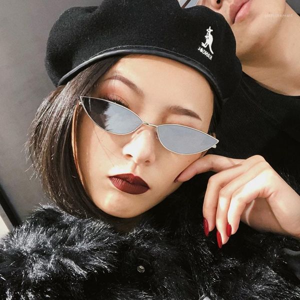 

fashion brand designer cat eye sunglasses women vintage metal reflective glasses for mirror retro, White;black