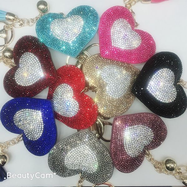 

rhinestone love key chain tassel pendant bag gift keyring, Silver