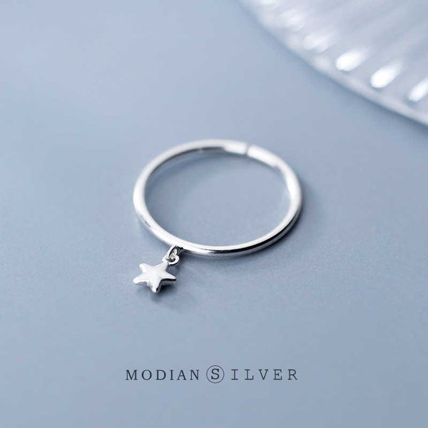 

genuine 925 sterling silver simple star ring for women fashion open adjustable finger korea style jewelry 210707