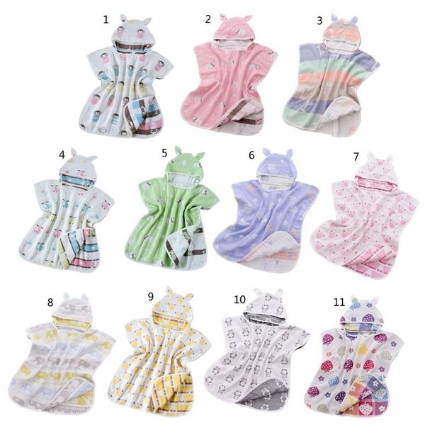 

blankets & swaddling baby bath towel 6 layers cotton gauze hooded kids cape poncho cartoon printed breathable absorbent infant blanket