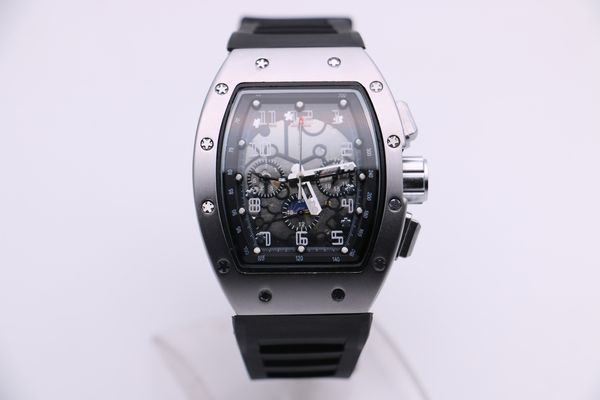 

men's mechanical watch 011 silver white stainless steel case rubber strap 12 six-pin multi-function pin buckle 45mm, Slivery;brown