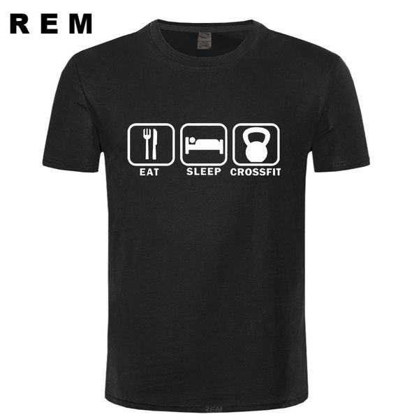 

eat sleep crossfit t shirt men summer short sleeve cotton man funny crossfit t-shirts tees 210329, White;black