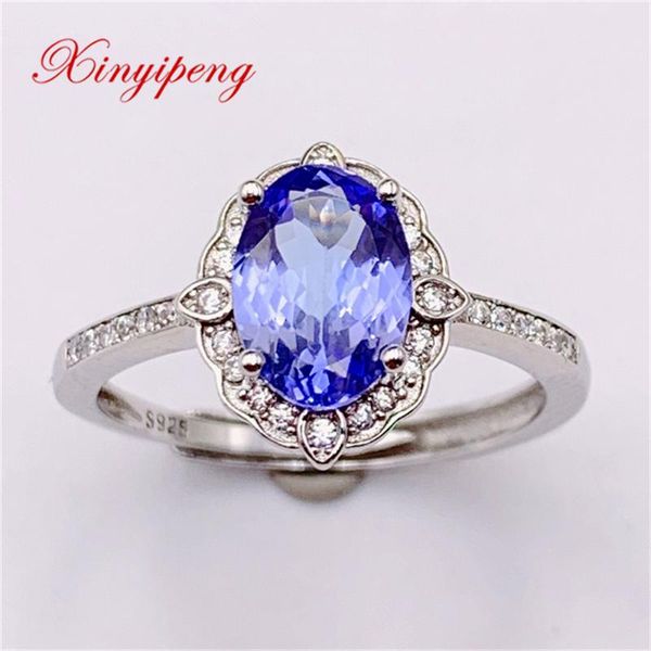 

cluster rings xin yipeng gemstone jewelry real s925 sterling silver inlaid natural tanzanite fine party gifts for women, Golden;silver