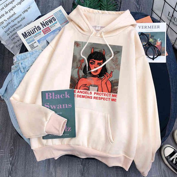 Hoodies De Engelen Bescherm Me De Demonen Respecteer Me Print Sweatshirts Man Lange Mouw Harajuku Casual Streetwear Vintage Hoody H1227