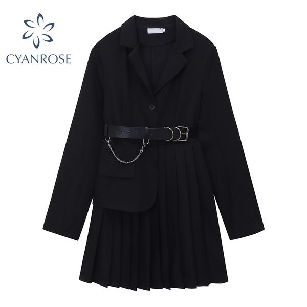 

design sense of spring and autumn fashion casual blazer dresses female long sleeve pleated black small suit coat wom 210417, Black;gray