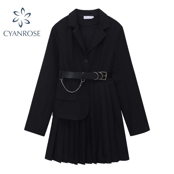 senso del design della primavera e dell'autunno Fashion Blazer casual abiti da donna Cappotto nero a pieghe a maniche lunghe wom 210417