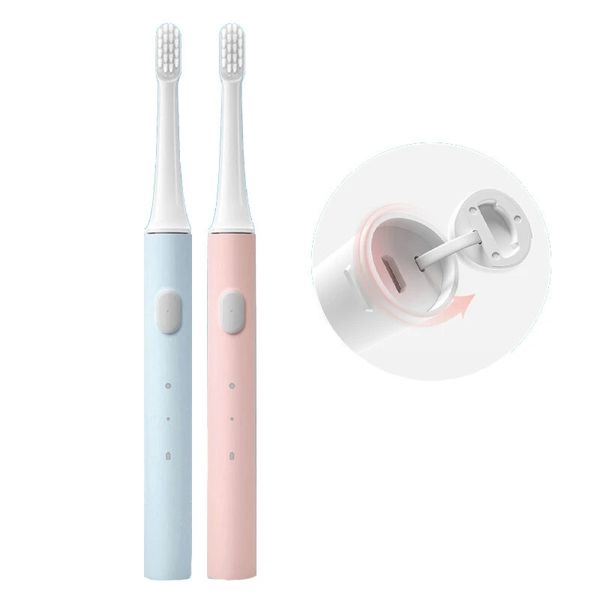 Xiaomi Mijia T100 2 Pcs Ultrasonic Electric Toothbrush USB Recarregável impermeável Automático BluePink