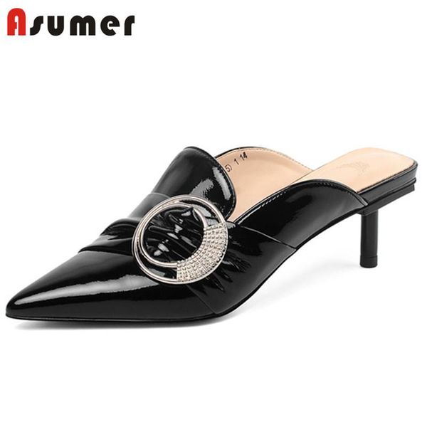 

dress shoes asumer 2021 arrival women pumps patent leather metal decoration pointed toe elegant party wedding ladies high heels, Black