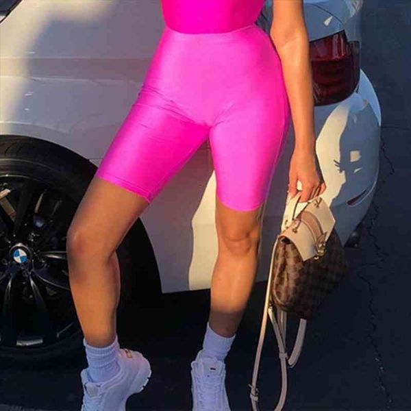 

glossy fluorescence biker shorts tracksuit slim black casual high waist shorts women fashion solid booty, White;black