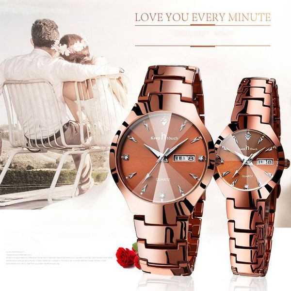 

wristwatches couple watch luxury gold waterproof original stainless steel quartz wristwatch gift lovers clock drop, Slivery;brown