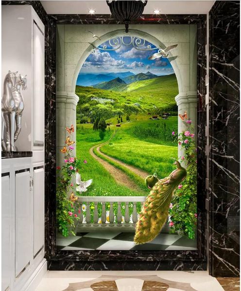 

custom mural 3d po wallpaper idyllic path grassland peacock porch home decor wall murals for living room wallpapers