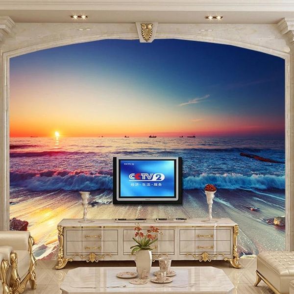 

wallpapers 3d stereo po mural wallpaper seaside beach sunset landscaper living room sofa dining backdrop murals home decor