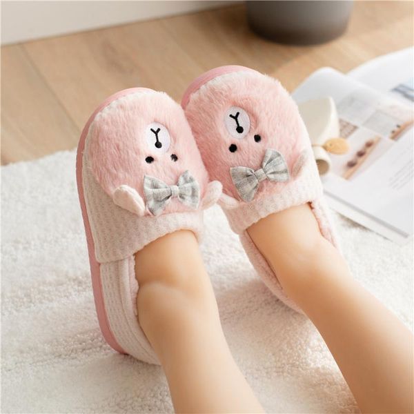 

suihyung winter women shoes warm home plush slippers cute bear furry indoor casual slip on slides girls fur flats, Black