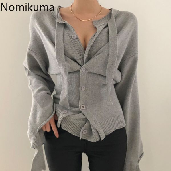 

nomikuma knitted cardigan single breasted long sleeve elegant knitwear solid color korean chic sweater women sueter mujer 3d193 210514, White;black