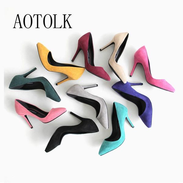 

dress shoes heels women pumps female high heel colorful pointed toe solid casual arrival 2021 plus size de, Black