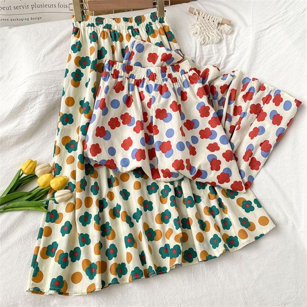 

skirts 2021 spring summer fashion casual womens elastic waist midi-calf skirt long floral print beach holiday saia mujer jupe, Black