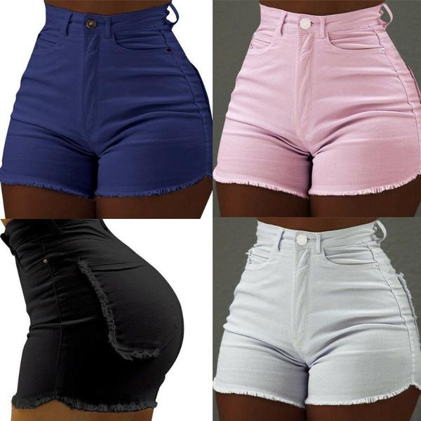 

women's shorts fashion women summer high waist denim jeans ripped beach chic solid color classic casual ladies, White;black