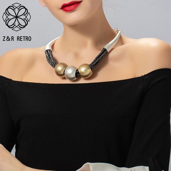 

vintage women's neck choker with big gold silver color beads collar necklace chains pendants suspension 2021 jewelry accessories pendan