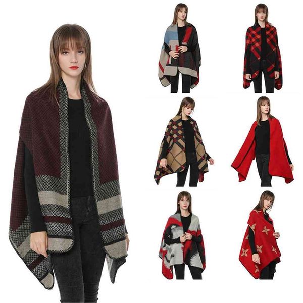 

women vest tank scarf cardigan 65*185cm patchwork plaid poncho cape tassel winter warm blanket cloak wrap shawl coat ljja3045, Black