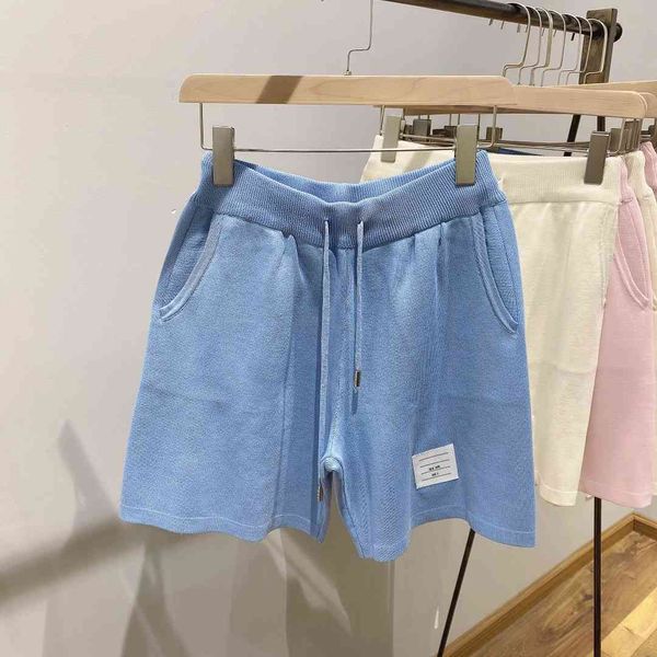 

tb net shorts 1364 spring and summer new four bar stripe solid color hemp ice silk college style capri pants, Black;white