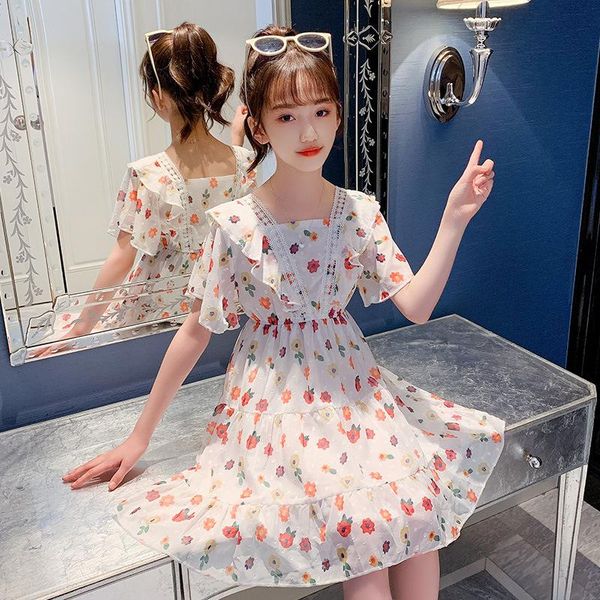 

girl's dresses summer party dress for kids girl birthday gift 4 5 6 7 8 9 10 11 12 13 14 year teens flower pink white sky blue princess, Red;yellow