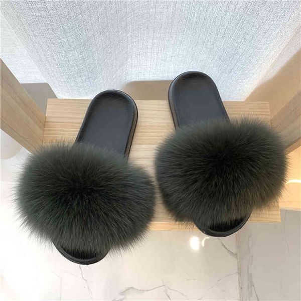 

real brand fur slippers for women open toe soft brand fur slides, Black