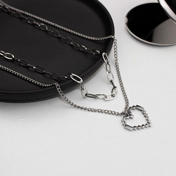 

pendant necklaces hip-hop heart shape multilayer for women fashion basic punk personality sweater chain vintage multi-layer prom jewelry, Silver