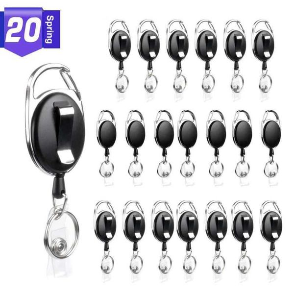 

20 large pack black retractable badge id card holders keyring with carabiner reel clips keychain fashion jewelry h0915, Silver