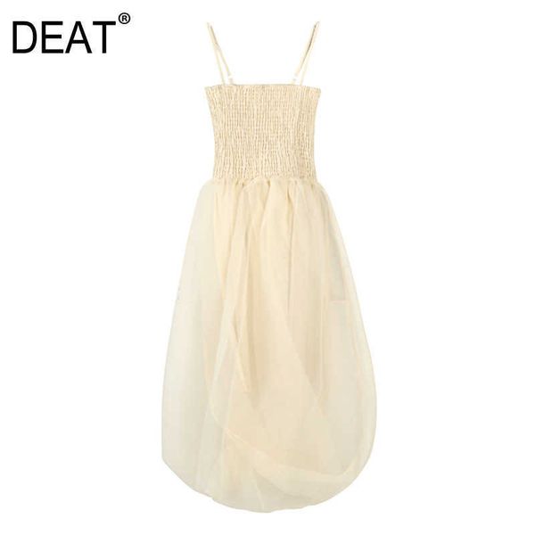 

[deat] summer fashion high waist sleeveless sling knee-length solid color net yarn temperament dress women 13q077 210527, Black;gray