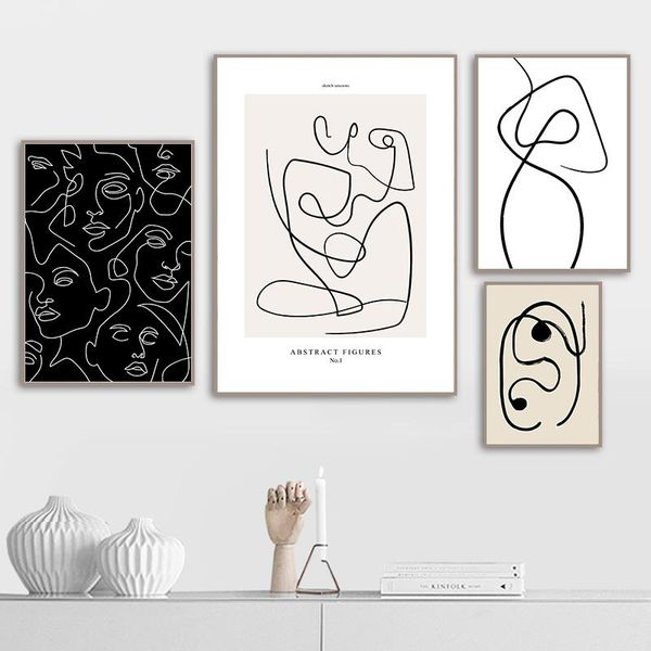 

paintings black and white wall art minimalist painting abstract line canvas nordic poster woman body picture modern decoration