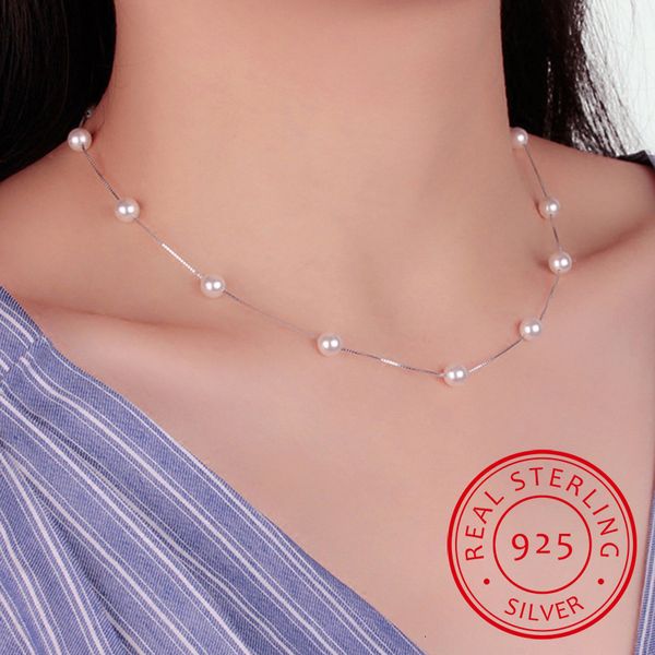 

sterling silver jewelry pearl box chain choker necklace kolye collares bijoux femme