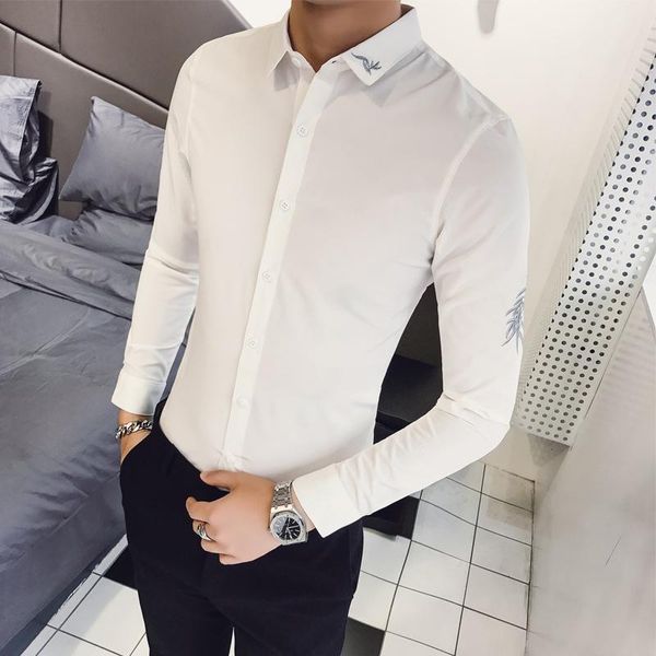 

long sleeve and fleece shirt slim embroidery youth men's casual shirts, White;black