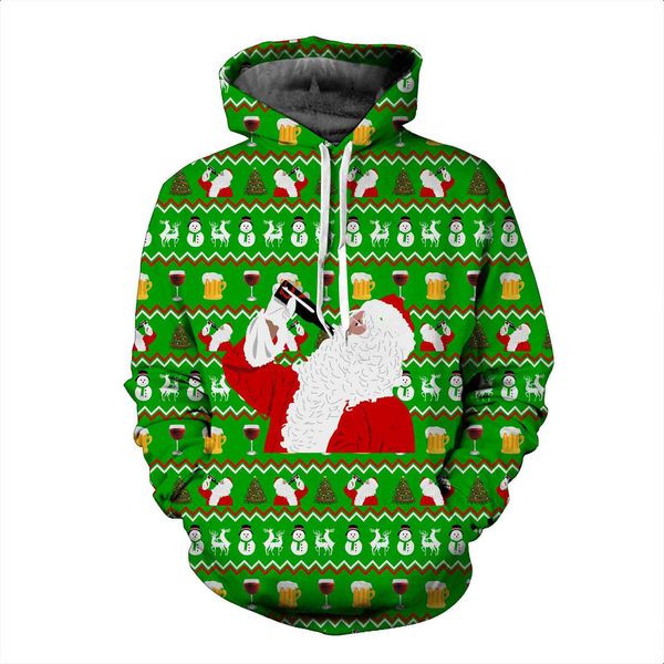 

sweatshirts leisure mens high fashion2021 quality christmas theme style winter couple 3d santa print hooded drawstring men's sweater, Black