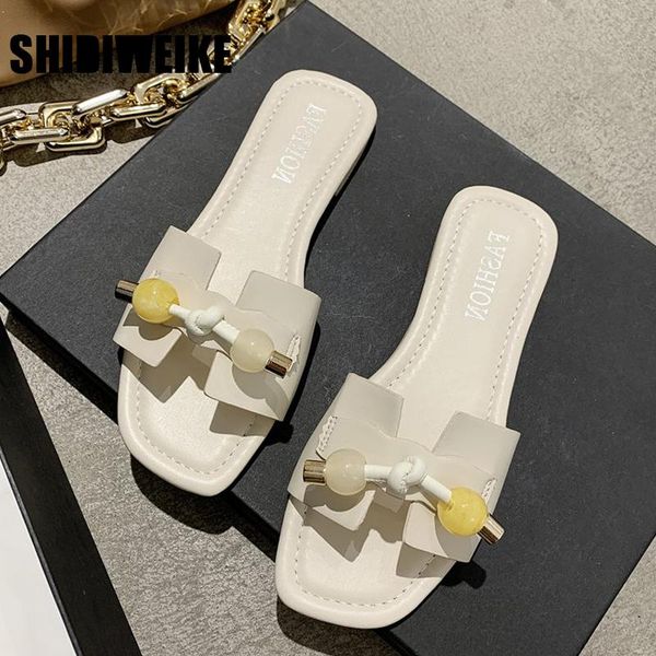 

women slippers 2021 pearl slipper and sandals flat with slides open toe femal summer beach shoes vc365, Black