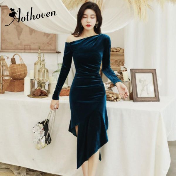 

casual dresses winter party office asymmetrical women long sleeve one-shoulder bodycon vintage vestidos velvet sheath dress, Black;gray