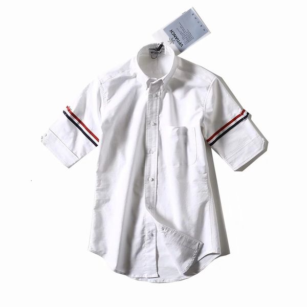 

men's casual shirts cuff ribbon foreign style short sleeve tb half sleeve shirt wo summer oxford spinning shirt wo 2019 top, White;black