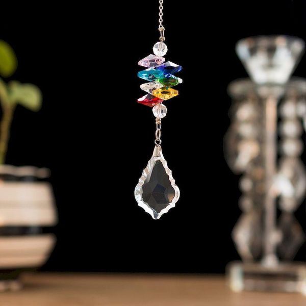 

hanging suncatcher rainbow crystal leaf prisms pendant chandelier healing chakra home decor garden outdoor decoration decorations
