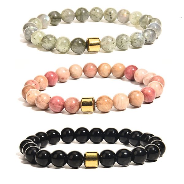 

bracelet 2021 8mm bead elastic stone beaded for men, Golden;silver