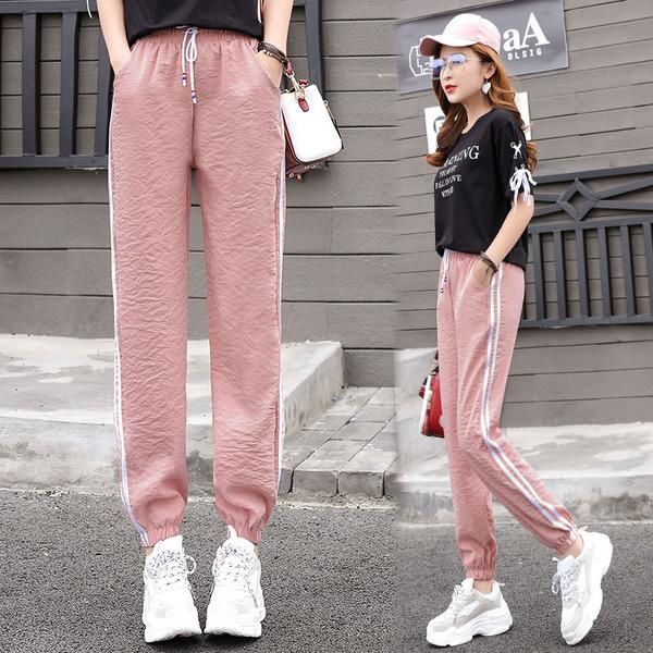

women's pants & capris 2021 summer trousers, spring and sports female student korean version of loose over-fire harun trousers, Black;white