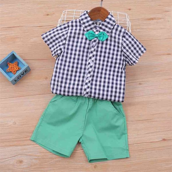 

summer boys clothes children's clothing plaid shirt+shorts 2pcs suit kid boy sets 210528, White
