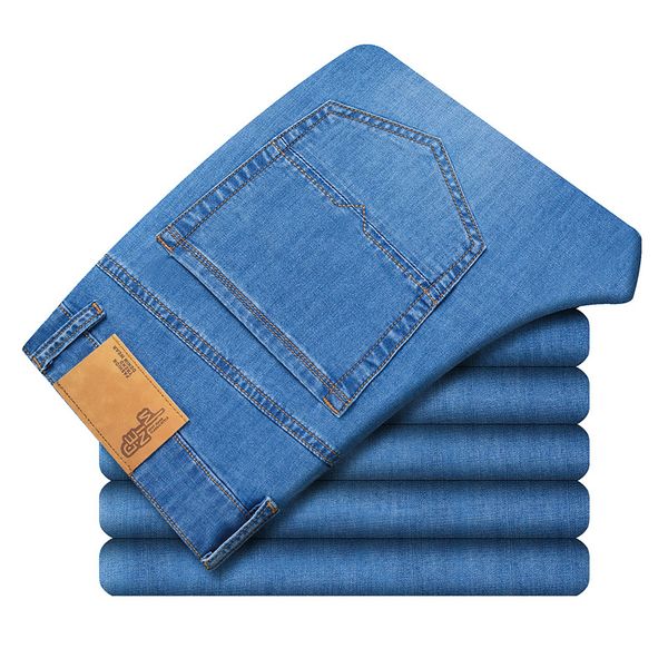

jean 2021 spring cotton lightweight straight business fine classic jeans, Blue