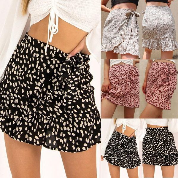 

summer printed female ruffled high waist bow skirt women's mini skirts, Black