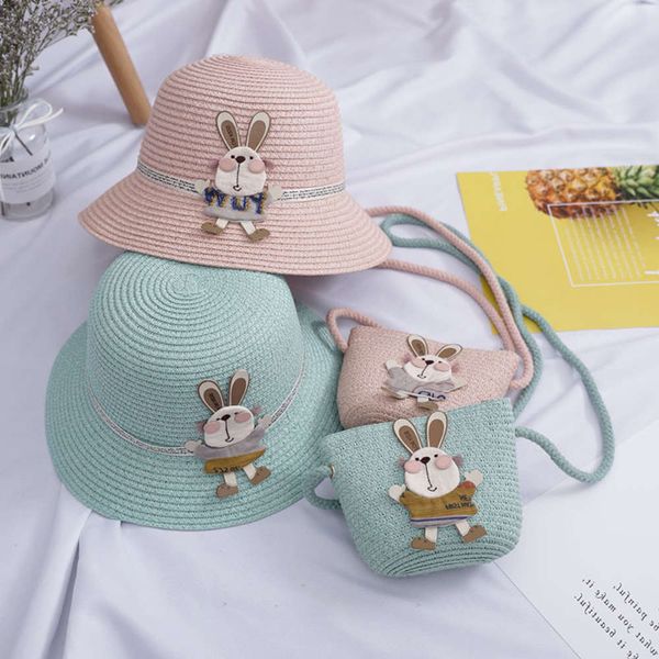 

sun hat for children children's straw cute cartoon summer girl sun beach hat bag, Yellow