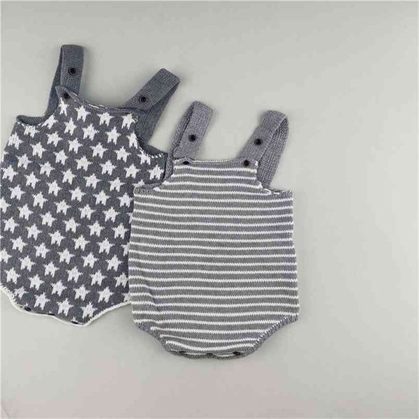 

baby boy knitted romper star and striped pattern spring clothes 210619, Blue