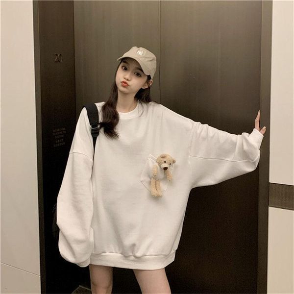 

women's hoodies & sweatshirts harajuku bear sweater women's autumn 2021 sweatshirt korean style lazy fashion loose mid-length long-, Black