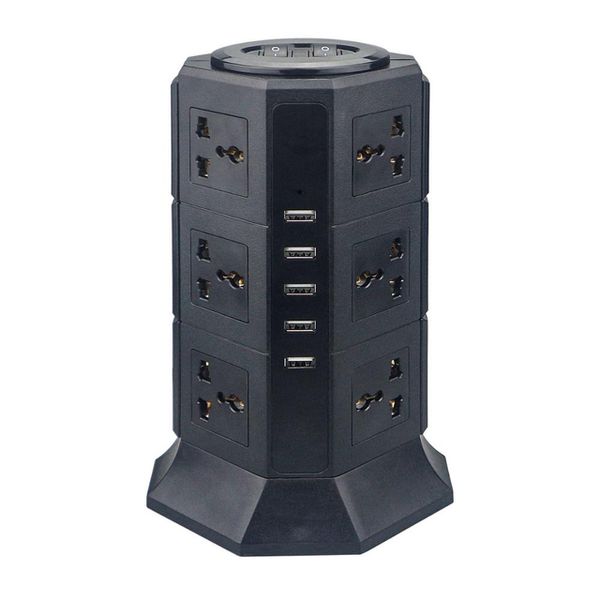 USB Power Strip Vertical 8/12 EU / UK / US / AU Plugue Elétrico Universal Outlet Sockets Charger Surge Protector 6,6FT / 2M Cabo de extensão